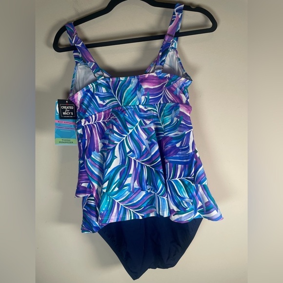 Swim Solutions DANCING PALM Tummy-Control Faux-Tankini One-Piece Swimsuit 10 - Picture 7 of 10
